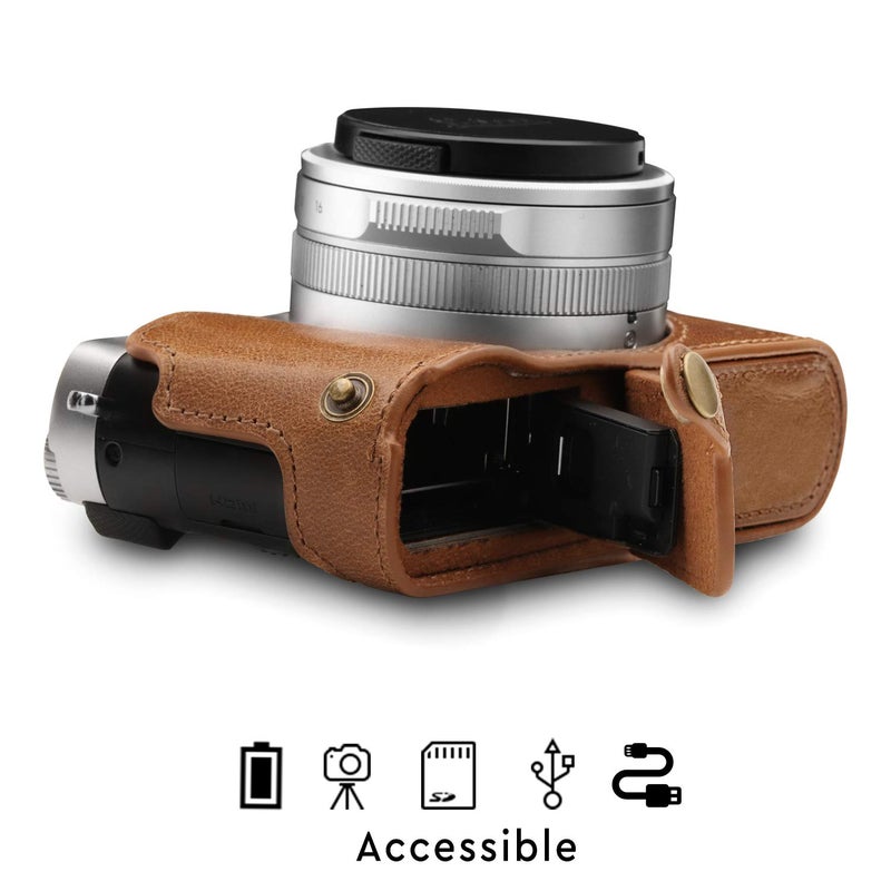 Megagear MG1604 Leica D-Lux 7 Ever Ready Genuine Leather Camera Half Case And Strap - Brown - Image 4